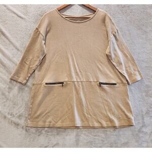 Soft Surroundings Womens Tan 3/4 Sleeve Moda Tunic Top Size XL Pockets Capsule